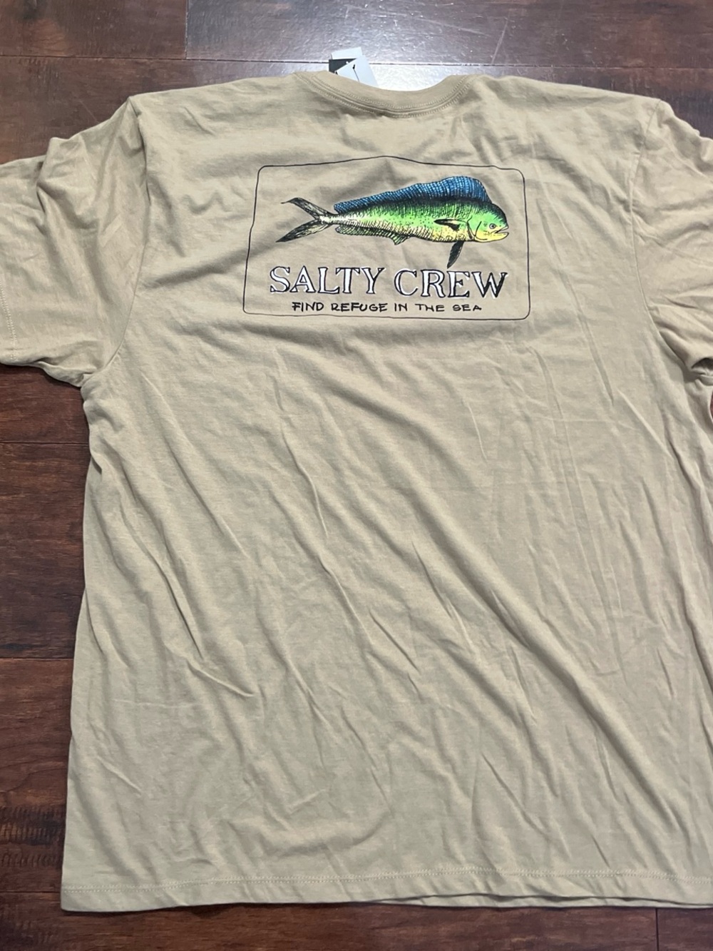 Salty Crew Khaki Tee with Blue and Green Mahi Graphic
